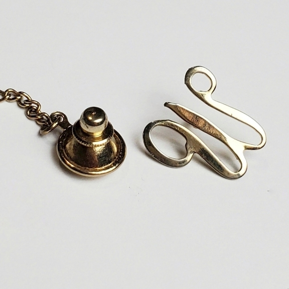Vintage Other - Vintage Tie Tack Pin W Initial Monogram Cursive Gold Tone Mid Century 5/8" Long
